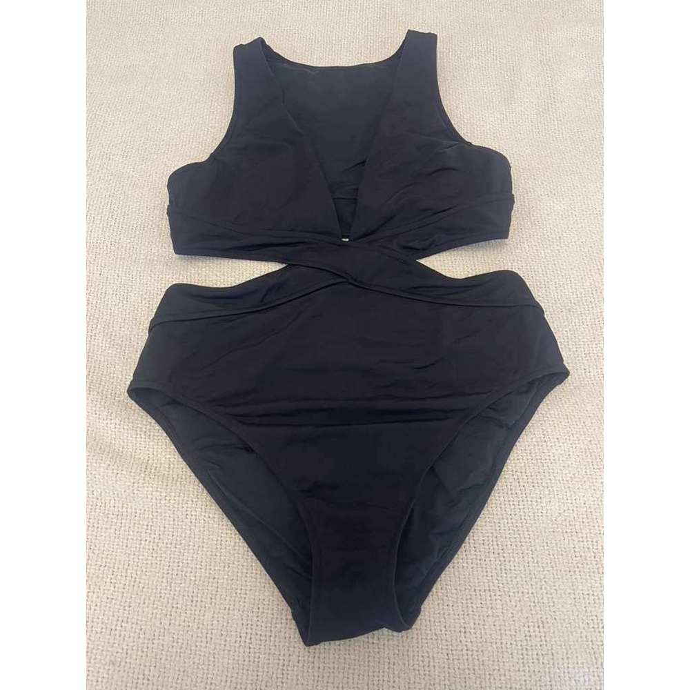 Seafolly Australia Black Twist Front Cutout One Piece Swimsuit US 10 AU 14